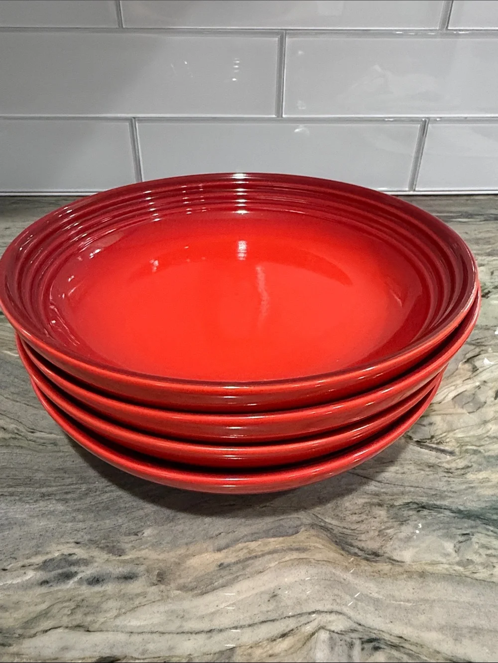 Le Creuset Bright Red Ceramic Dish with Logo and Capacity Markings